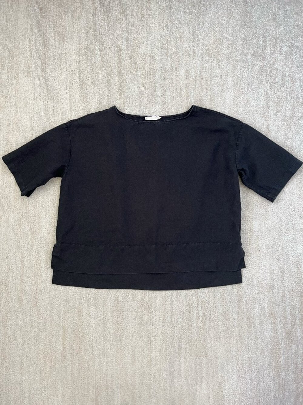 Everlane Black 100% Flax Linen Oversized Boxy Tee Top S Hi Lo Full Length